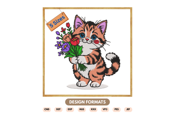 Cute Kitten with Flowers Embroidery Design Review