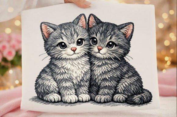 Cute Two Tabby Cats Kittens Embroidery Review