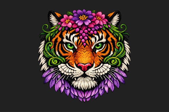 Tiger of Flowers Portrait Embroidery Png Review